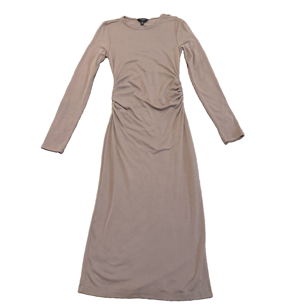 Banana Republic Soft Luxe Ruched Midi Dress Mocha Latte Long Sleeve Women's XS